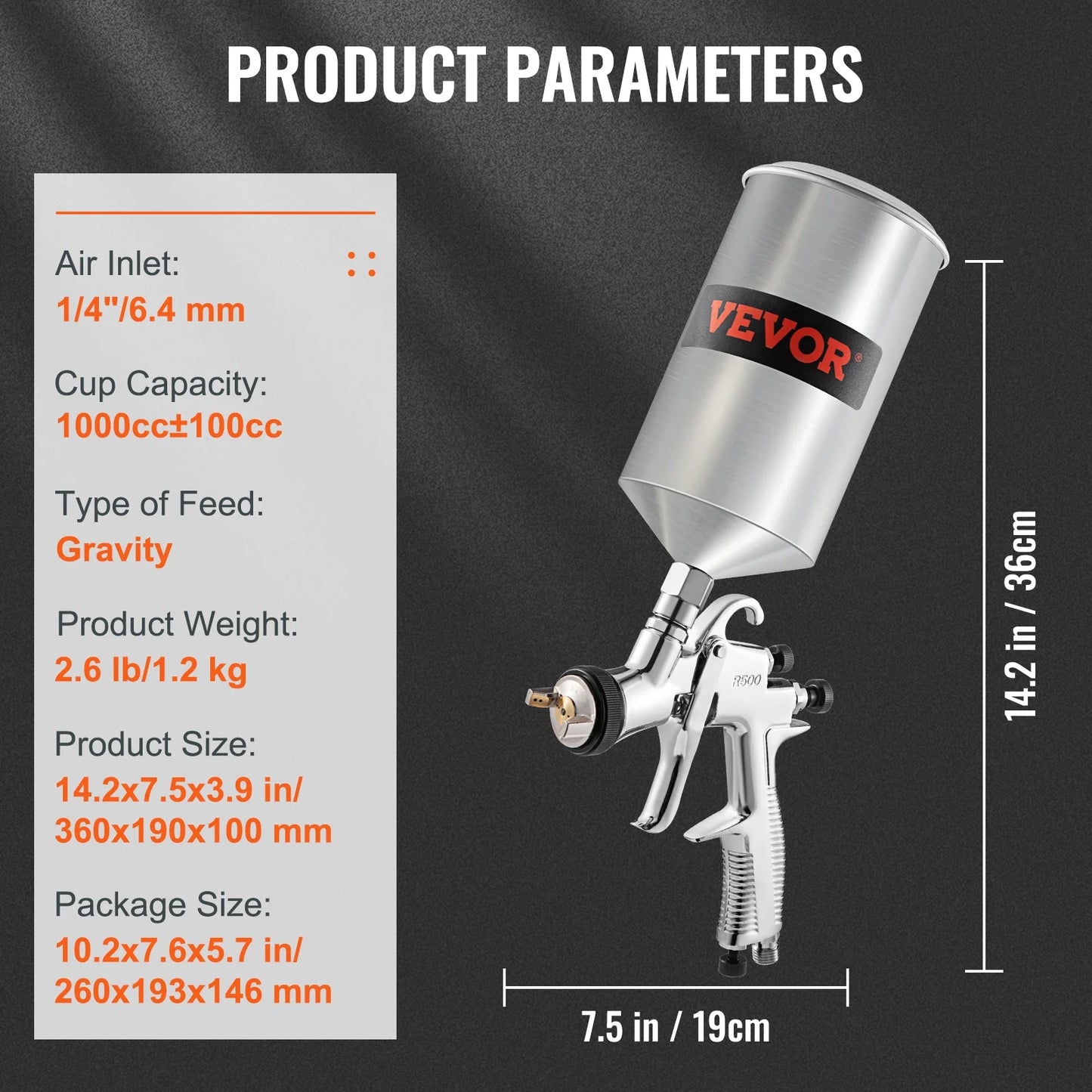 VEVOR Air Sizepray Gun Kit Paint Gun Gravity Feed LVLP 1.3/1.4/1.8 mm Nozzle