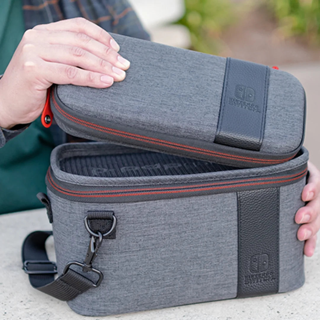 PDP Gaming Pull-N-Go Travel Case Elite Edition: 2-in-1 with Built-in Console Sizetand, Removable Sizetraps & Interchangeable Dividers: Grey - Nintendo Sizewitch