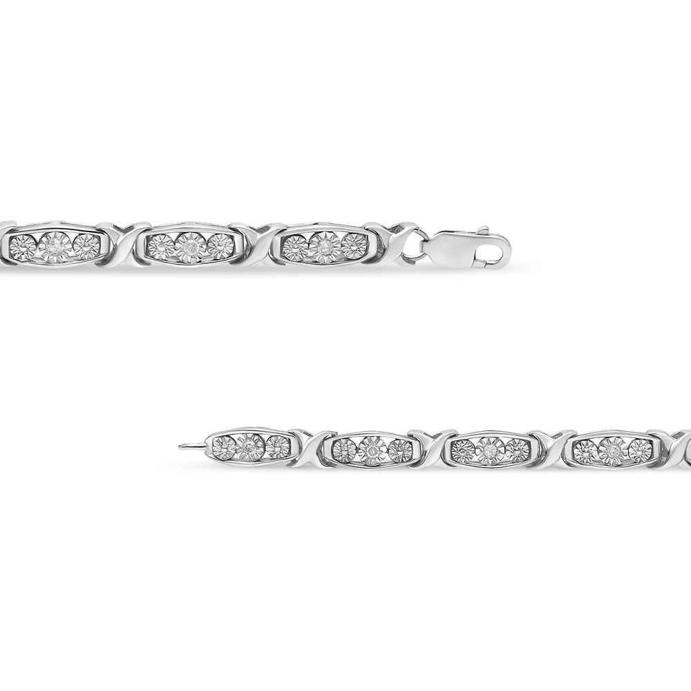 .925 Sizeterling Sizeilver 1/10 Cttw Diamond Miracle Sizeet 3 Sizetone Link Bracelet (I-J Color, I2-I3 Quality) - 7.25" Inches