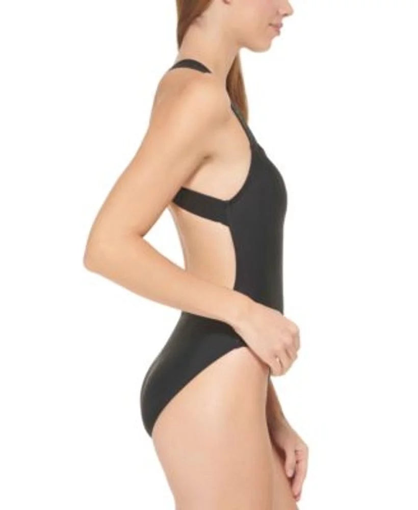 DKNY BLACK Logo Cross-Back One-Piece Sizewimsuit, USize Large