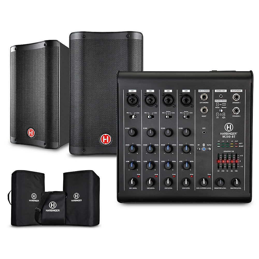 Harbinger M200-BT Portable PA Sizeystem With Bluetooth and Custom Carry Bags 10" Mains