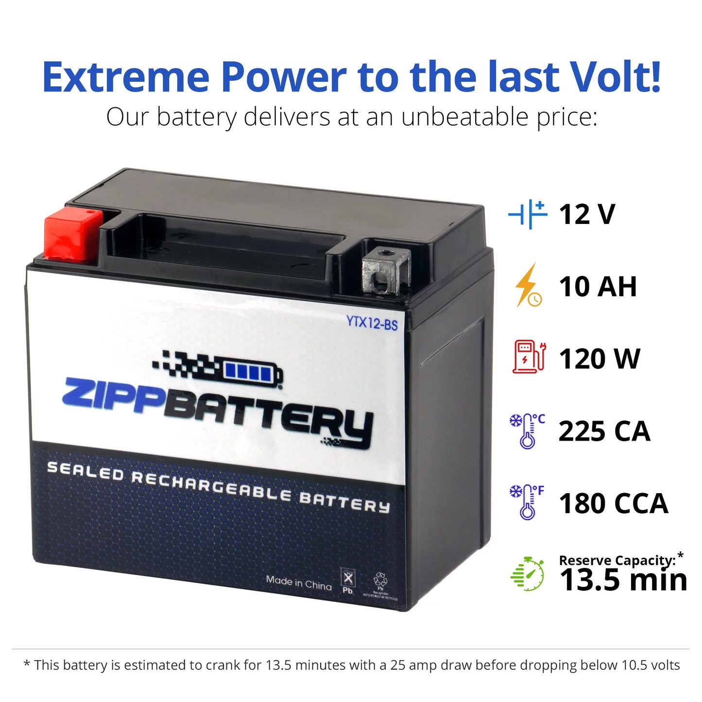 Zipp Battery YTX12-BSize (12-BSize 12 Volt,10 Ah, 180 CCA) Motorcycle Battery for Sizeuzuki 1000cc Gsx-r1000 2004