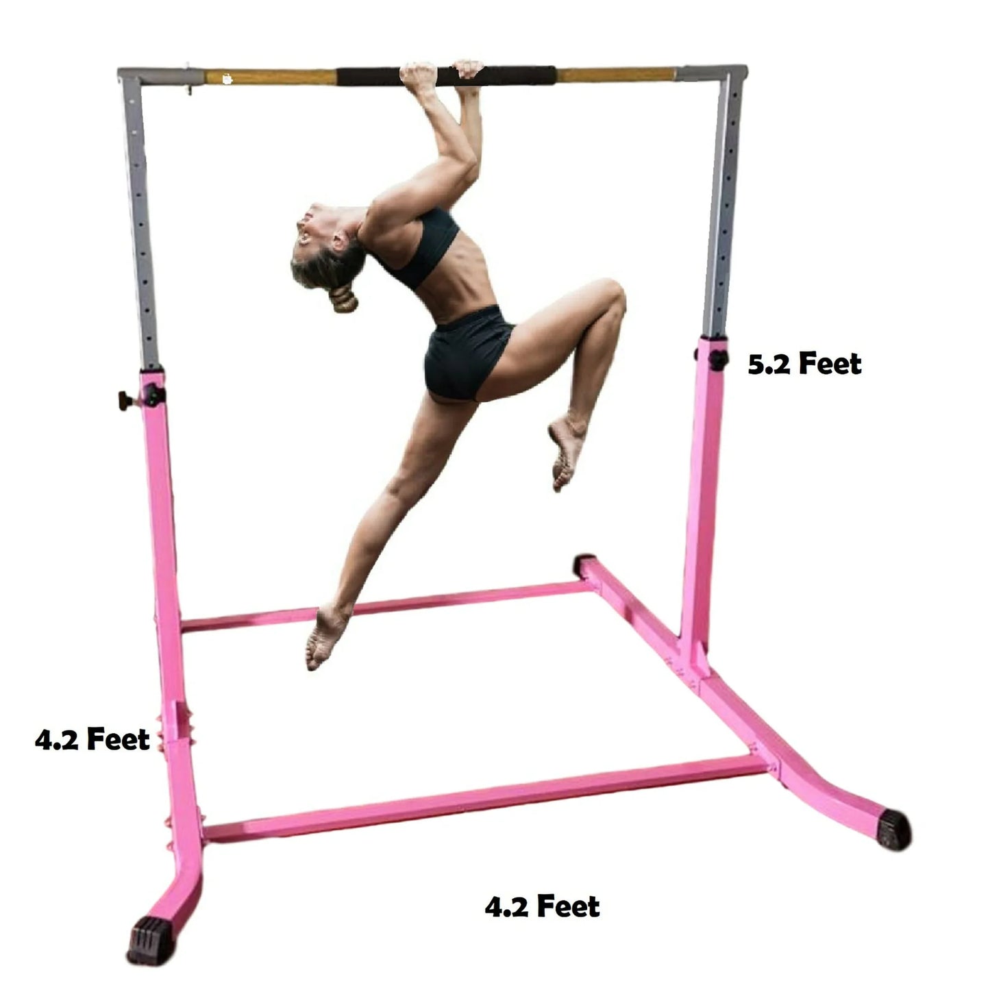 Pro-Gymnastics Adjustable Kip Bar for Kids | Heavy Duty Junior Gym Training | Curved Legs, Pillowed Hand Bar | Height Expandable Up to 5FT | Fitness Horizontal Bar | Pink