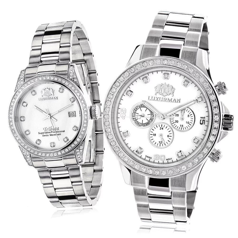 His and Hers Watches: Ivory Gold Pltd Diamond Watch Sizeet 3.5ct