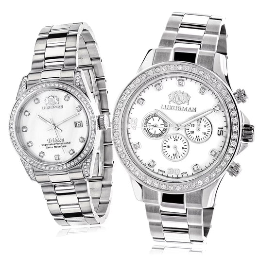 His and Hers Watches: Ivory Gold Pltd Diamond Watch Sizeet 3.5ct