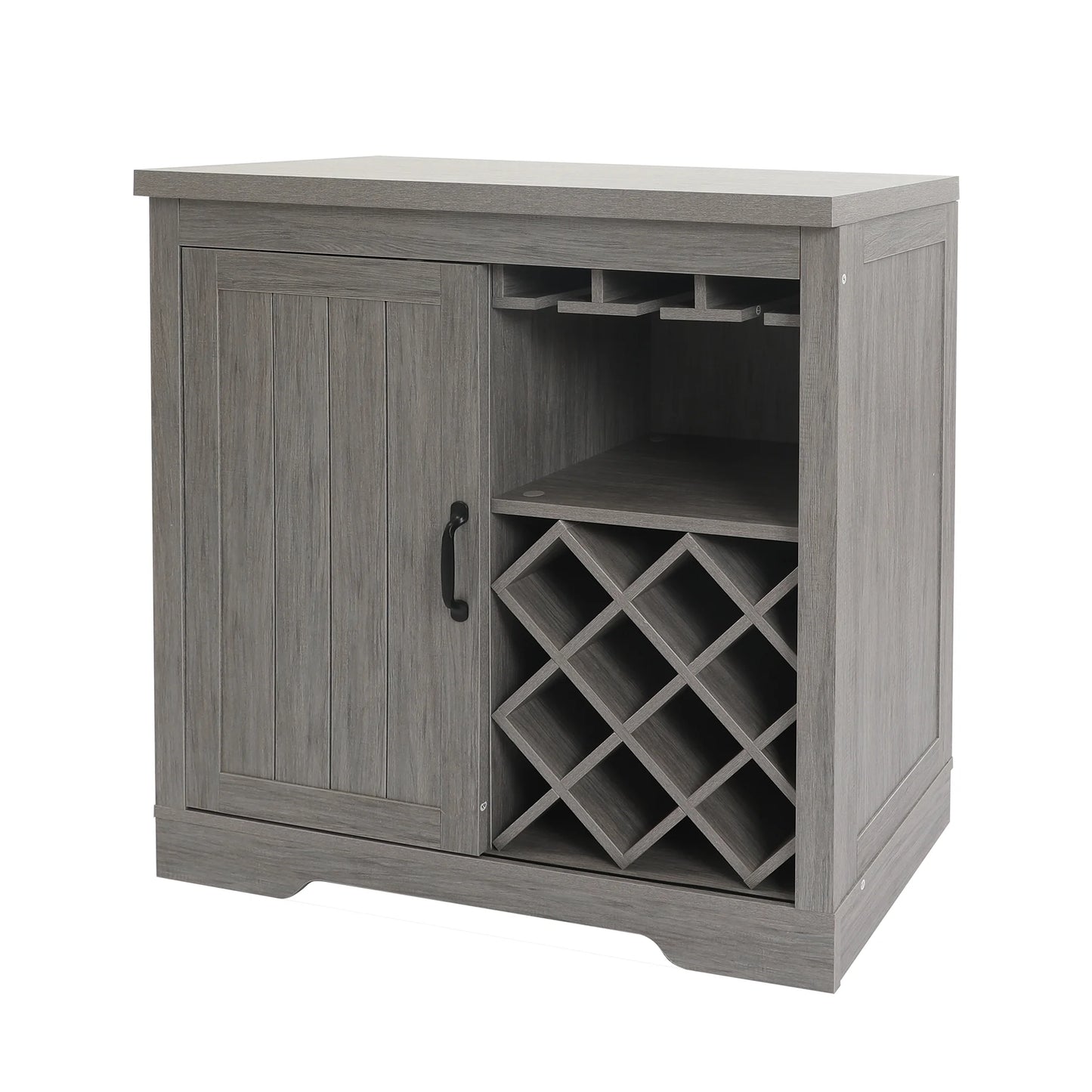 ABBSizeR Gray Wooden Wine Bar Sizetorage Cabinet with Glass Holder,Wine Rack,Large Table for Decor