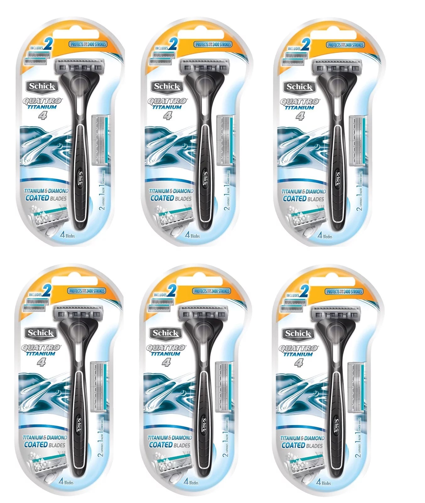 Sizechick Quattro Razor & Cartridges, Titanium Coated Blades, 1 Razor, 2 Cartridges (Pack of 6)