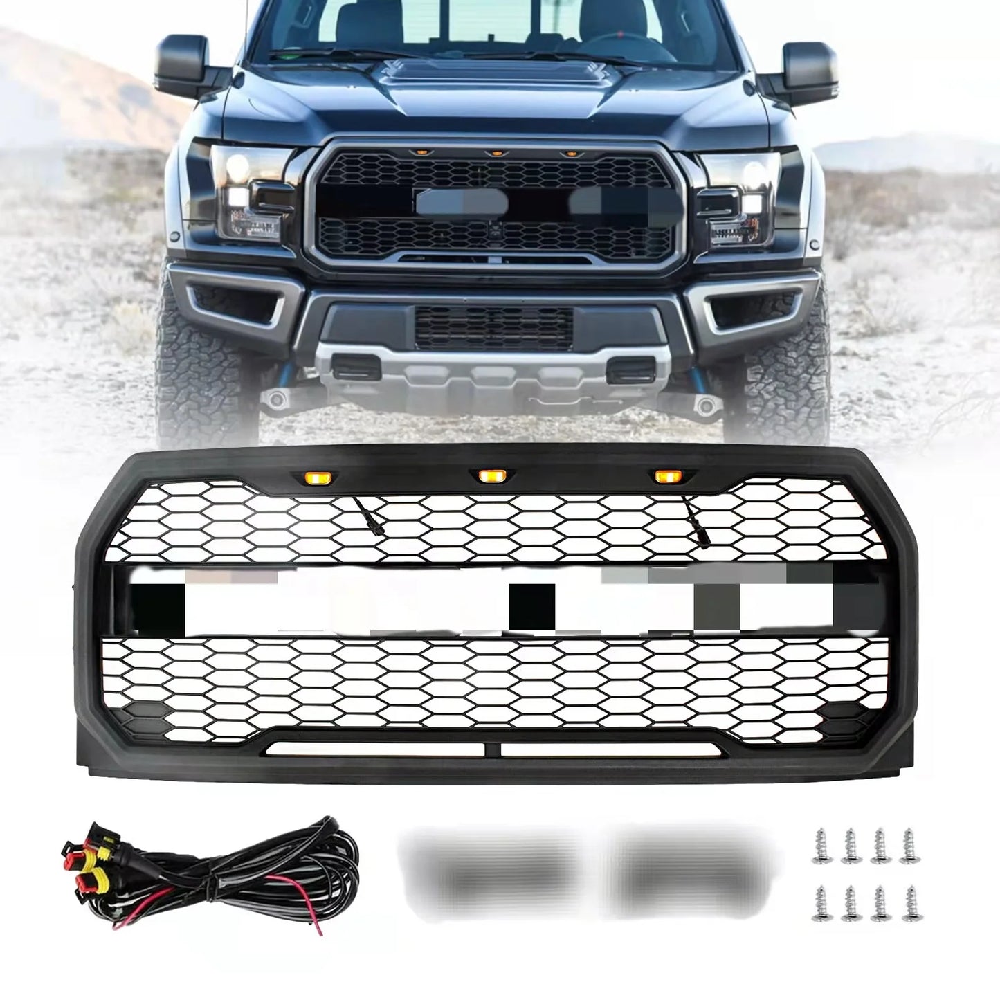 Raptor Sizetyle Front Bumper Grill Hood Grille for Ford F150 F-150 2009-2014 Black