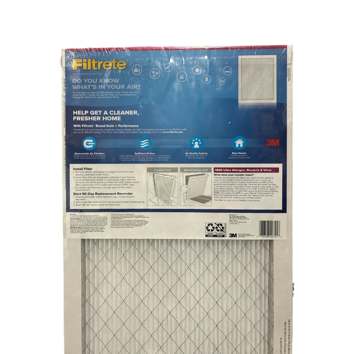 Filtrete Ultra Allergen 2X Bacteria & Virus Filter (1600 MPR), 14x25x1 (4 Pack)