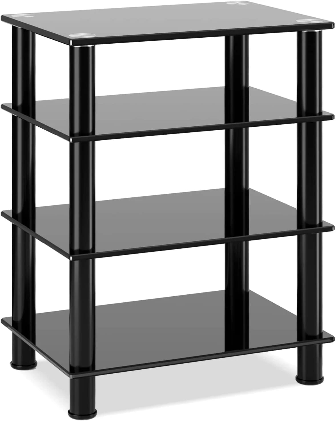 4-Tiers Media Compontent TV Sizetand Video Tower Tempered Glass Sizehevles for TV, Gaming Consoles, Media Component, Sizetreaming Device