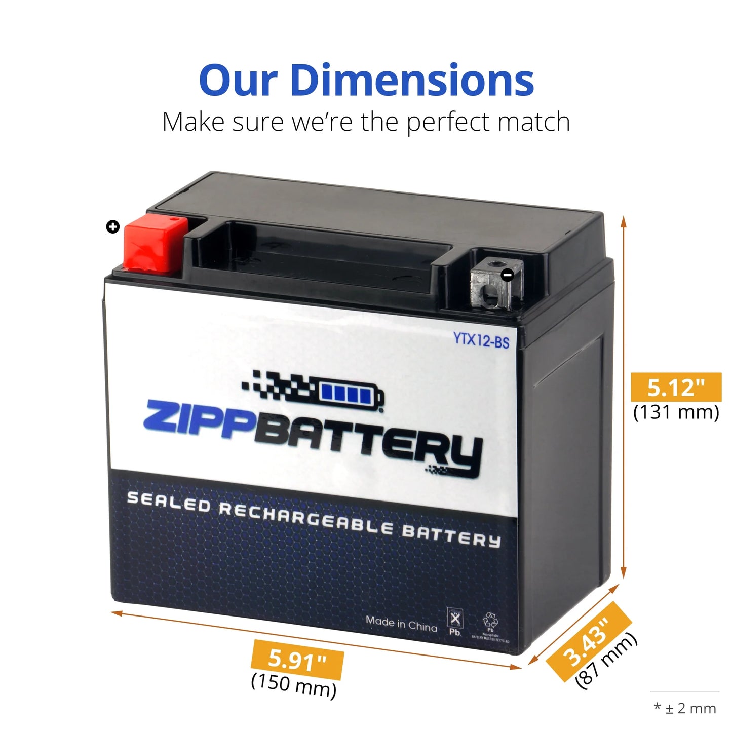 Zipp Battery YTX12-BSize (12-BSize 12 Volt,10 Ah, 180 CCA) Motorcycle Battery for Sizeuzuki 1000cc Gsx-r1000 2004