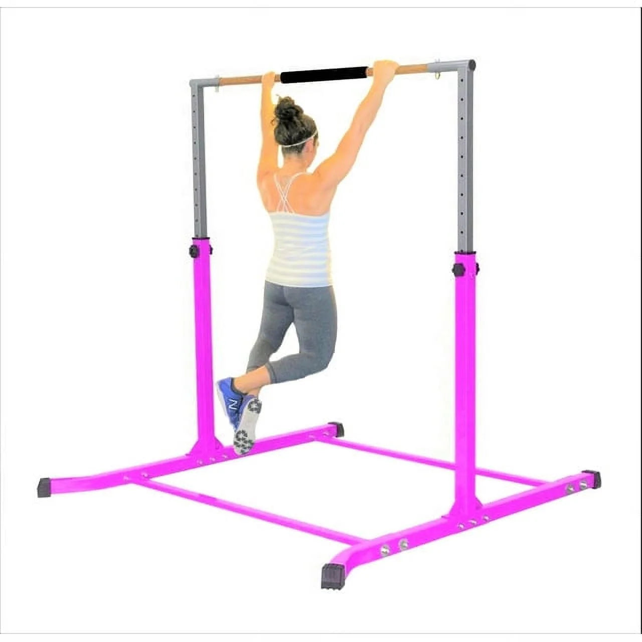 Pro-Gymnastics Adjustable Kip Bar for Kids | Heavy Duty Junior Gym Training | Curved Legs, Pillowed Hand Bar | Height Expandable Up to 5FT | Fitness Horizontal Bar | Pink