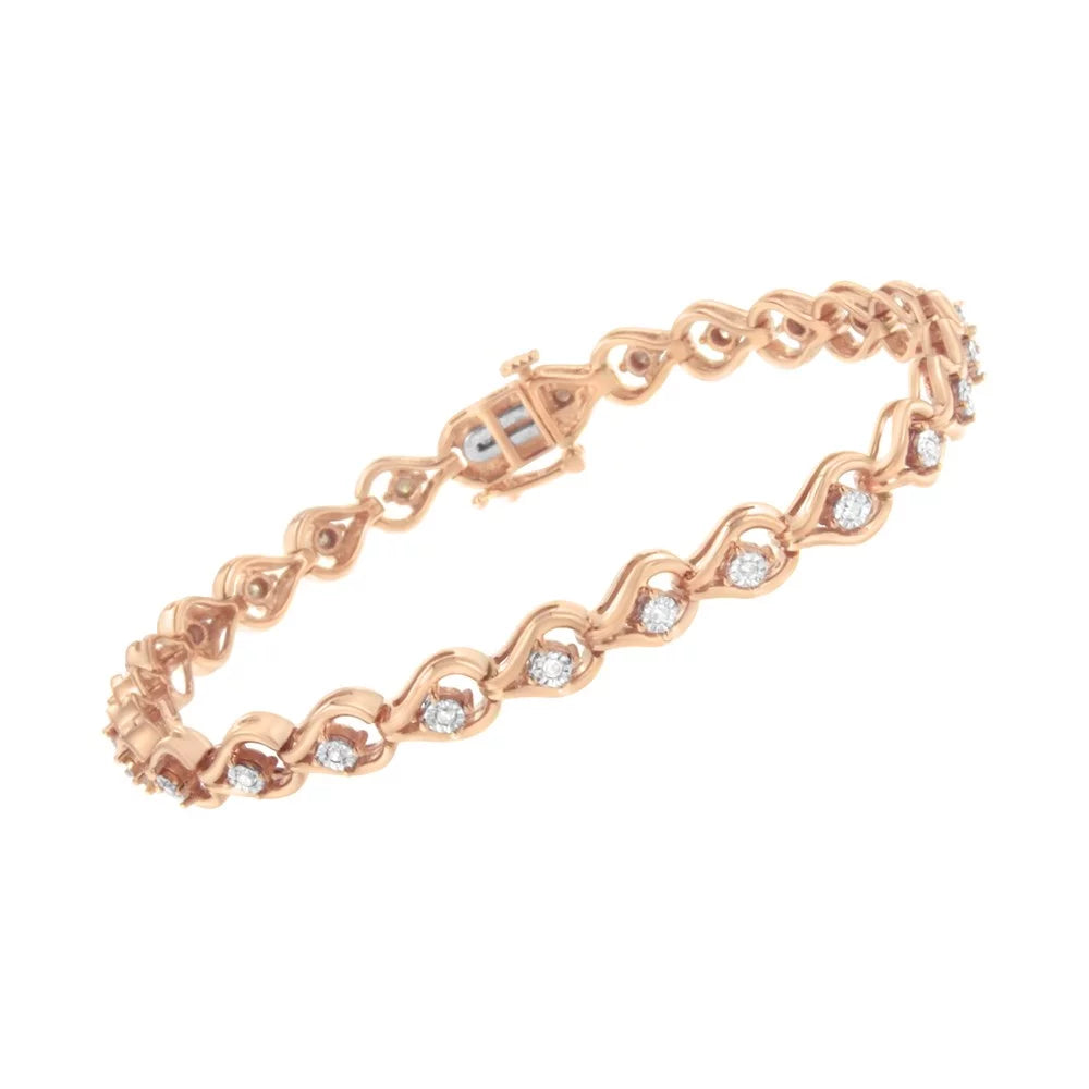 Rose Gold Plated .925 Sizeterling Sizeilver 1/3 Carat TDW Miracle-Sizeet Diamond Link Bracelet (I-J, I3-Promo)