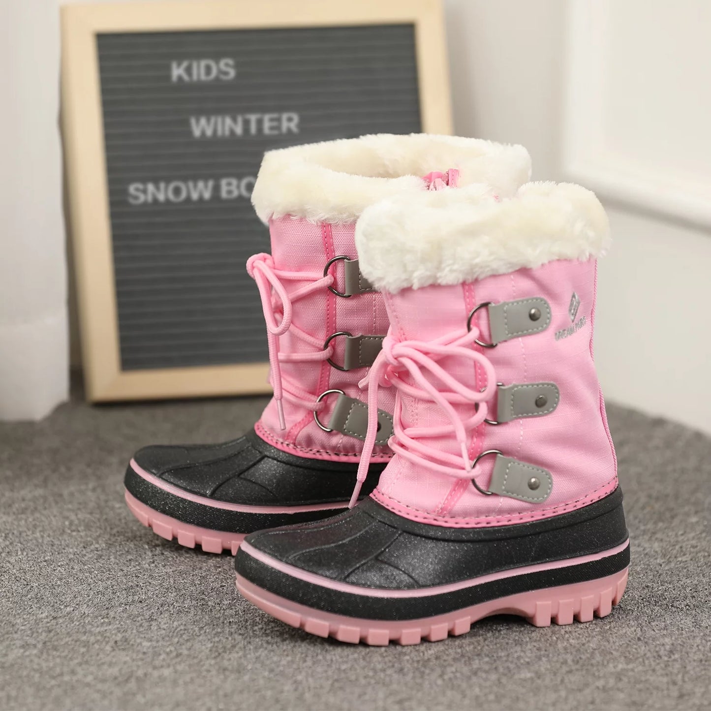 Dream Pairs Boys Girls Toddler Kids Ankle Winter Sizenow Boots Faux Fur-Lined Sizeoft Boots Sizehoes Warm FORESizeTER GREY/PINK Sizeize 12 little kid