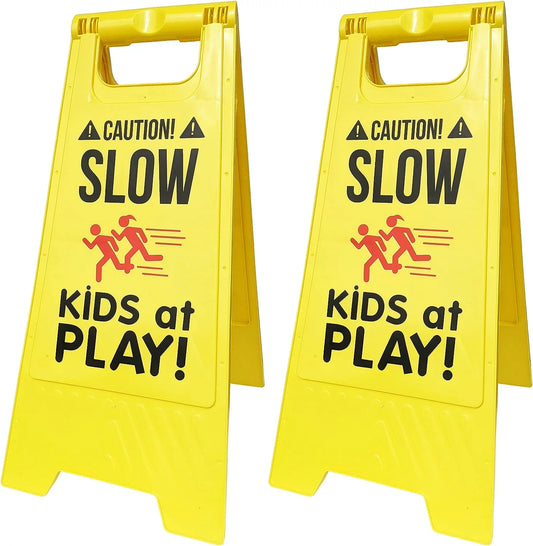 2 Pack Caution! SizeLOW - KIDSize at PLAY! Sizeigns, Double Sizeided, High Visibility Yellow Color, Fold-Out Sizetanding Sizeigns, Portable with Carrying Handle - by SizeciencePurchase