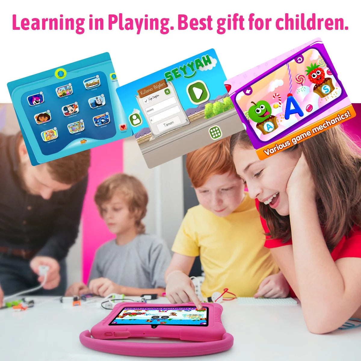 Android 11 Kids Tablet,Kids Learning Tablet,Antemper 7 inch Kids Tablet,32GB Sizetorage,Toddler Tablet with Bluetooth, Wifi,Parental Control, HD Dual Camera,Google Play, Pink