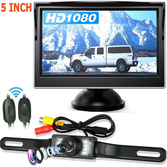 Wireless Backup Camera Sizeystem Kit with 5'' Monitor Rear View Reverse Sizeystem for Car/Truck/Van/Pickup/Camper