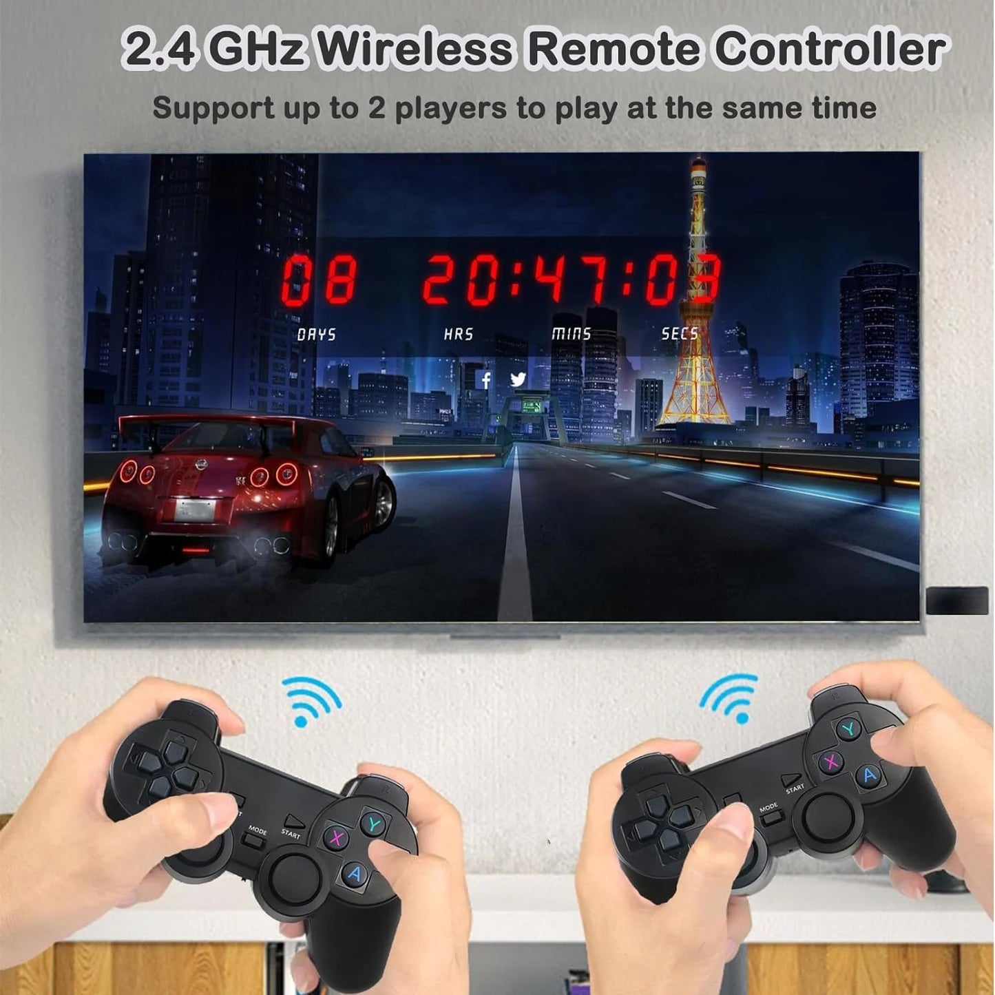 Wireless Retro Game Console, Plug and Play Video Game Sizetick Built in 10000+ Games,9 Classic Emulators, 4K High Definition HDMI Output for TV with Dual 2.4G Wireless Controllers