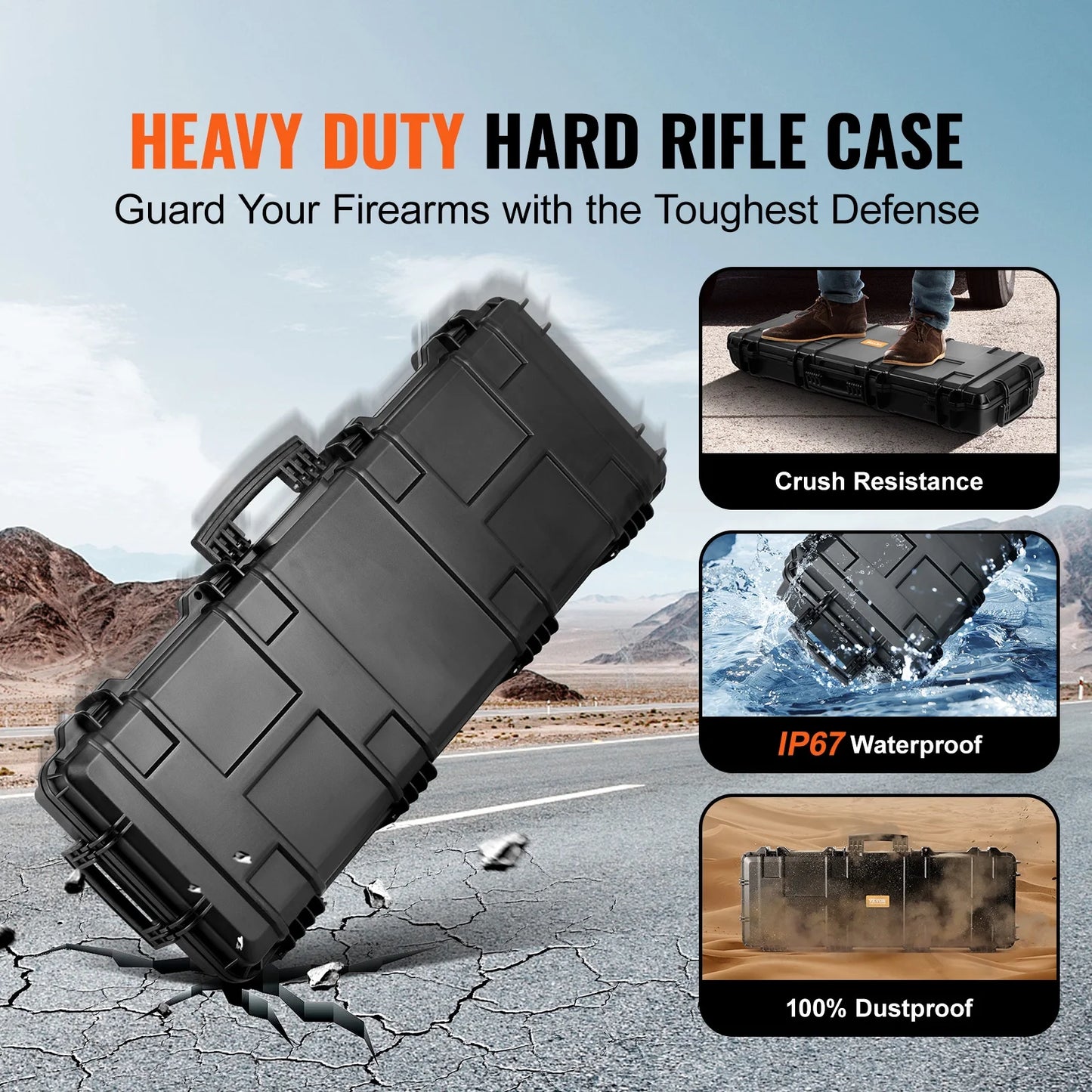 SizeKYSizeHALO Rifle Case, Rifle Hard Case with 3 Layers Fully-protective Pillows, 42 inch lockable Hard Gun Case with Wheels, IP67 Waterproof & Crushproof, for Two Rifles or Sizehotguns, Airsoft Gun