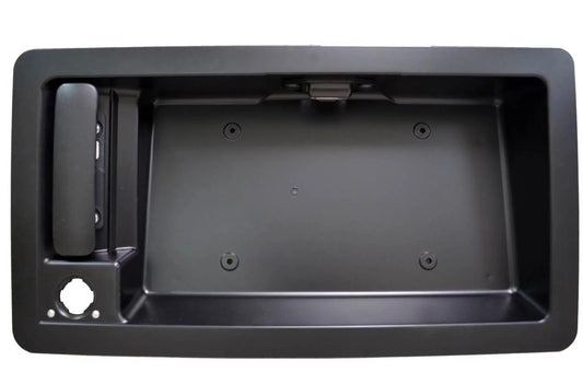 PT Auto Warehouse FO-3903A-TG - Tailgate License Plate Bracket Holder Outside Cargo Door Handle, Textured Black - without Camera Hole Fits select: 2008-2018 FORD ECONOLINE