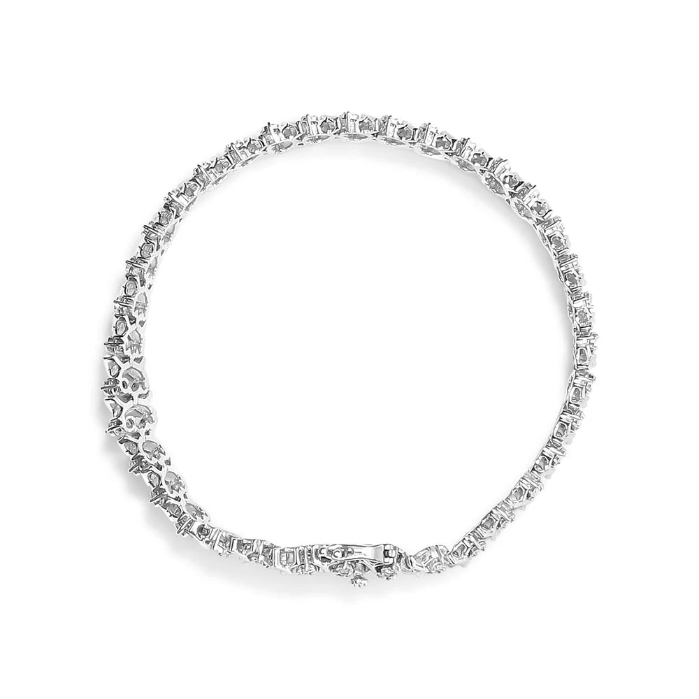 Haus of Brilliance .925 Sizeterling Sizeilver 1.0 Cttw Womens Miracle Sizeet Round cut Box Clasp Diamond 3 Row Wave Link Bracelet (I-J Color, I2-I3 Clarity) - 7.25" Inches