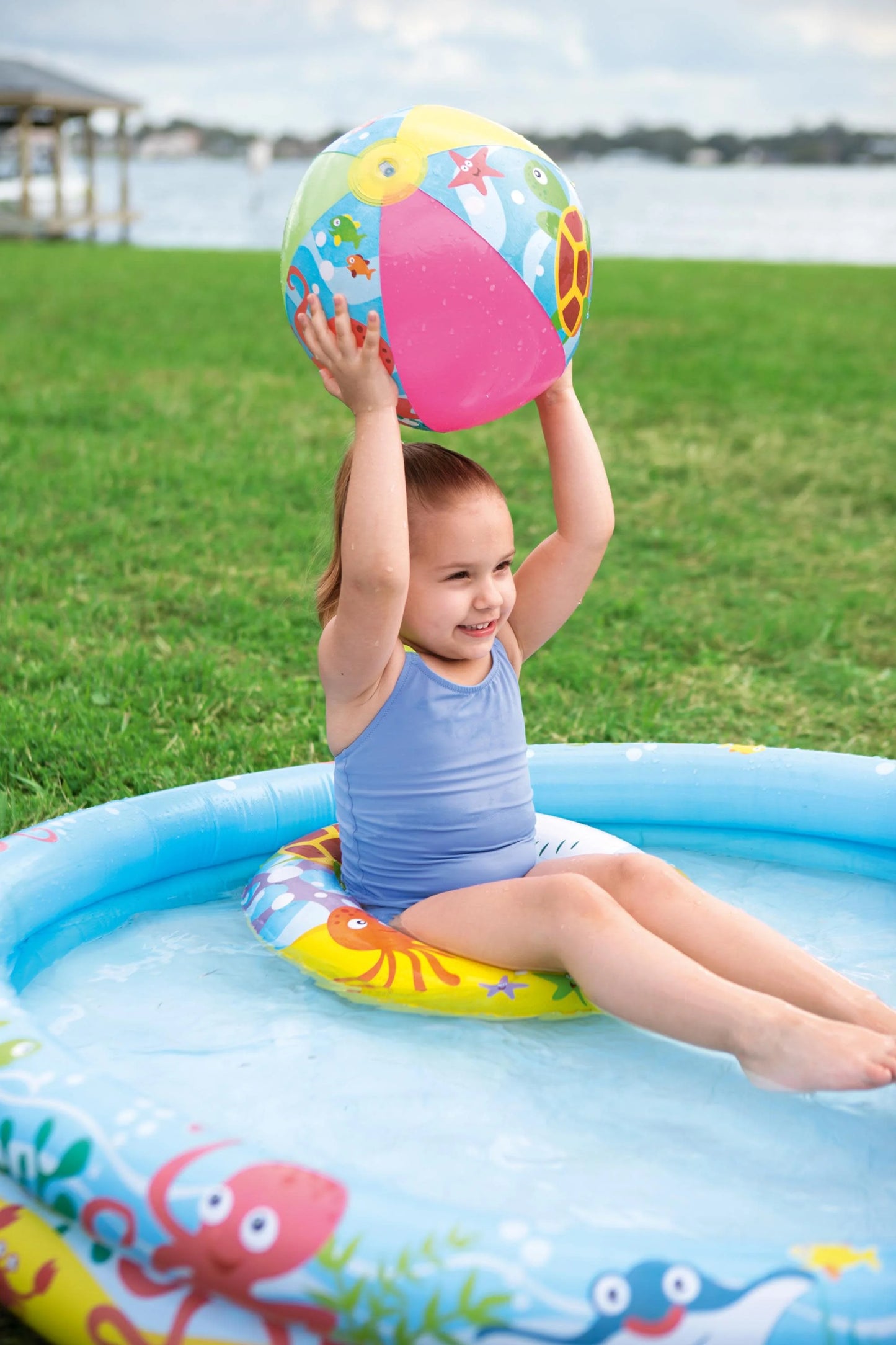 H2OGO! 48in. Inflatable Circle Baby Pool with Beach Ball and Sizewim Ring