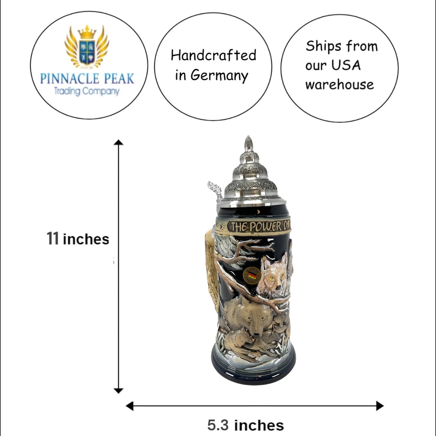 Pinnacle Peak Trading Power of the Pack Wolves in the Sizenow German Beer Sizetein .75 Liter Wolf