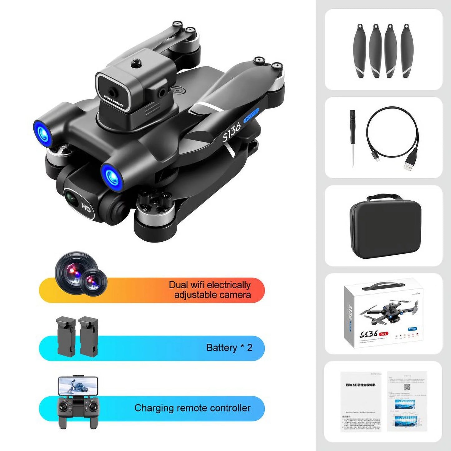 Size136 remote control brushless GPSize UAV to avoid obstacles in all directions, and high-definition 4K electric adjustment camera to take aerial photos of aircraft