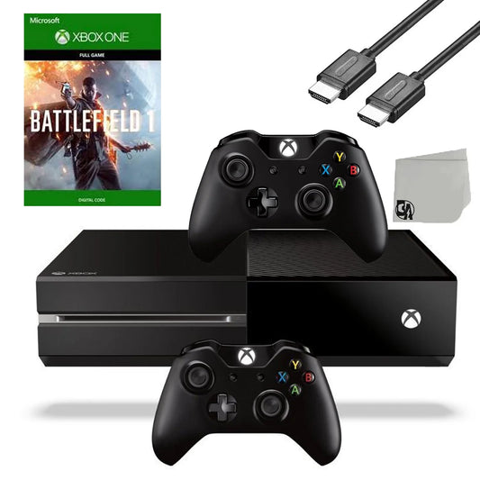 Pre-Owned Microsoft Xbox One Original 500GB Gaming Console Black HDMI Cable 2 Controller Included With Battlefield 1 Game BOLT AXTION Bundle (Refurbished: Like New)