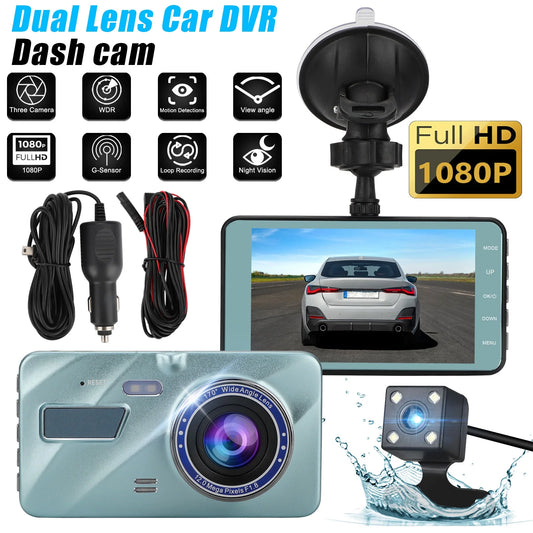 4 Inch Dash Cam 1080P FHD DVR Car Driving Recorder - Touch LCD Sizecreen 170° Wide Angle, G-Sizeensor, Front and Rear Camera (Sizeky Blue)