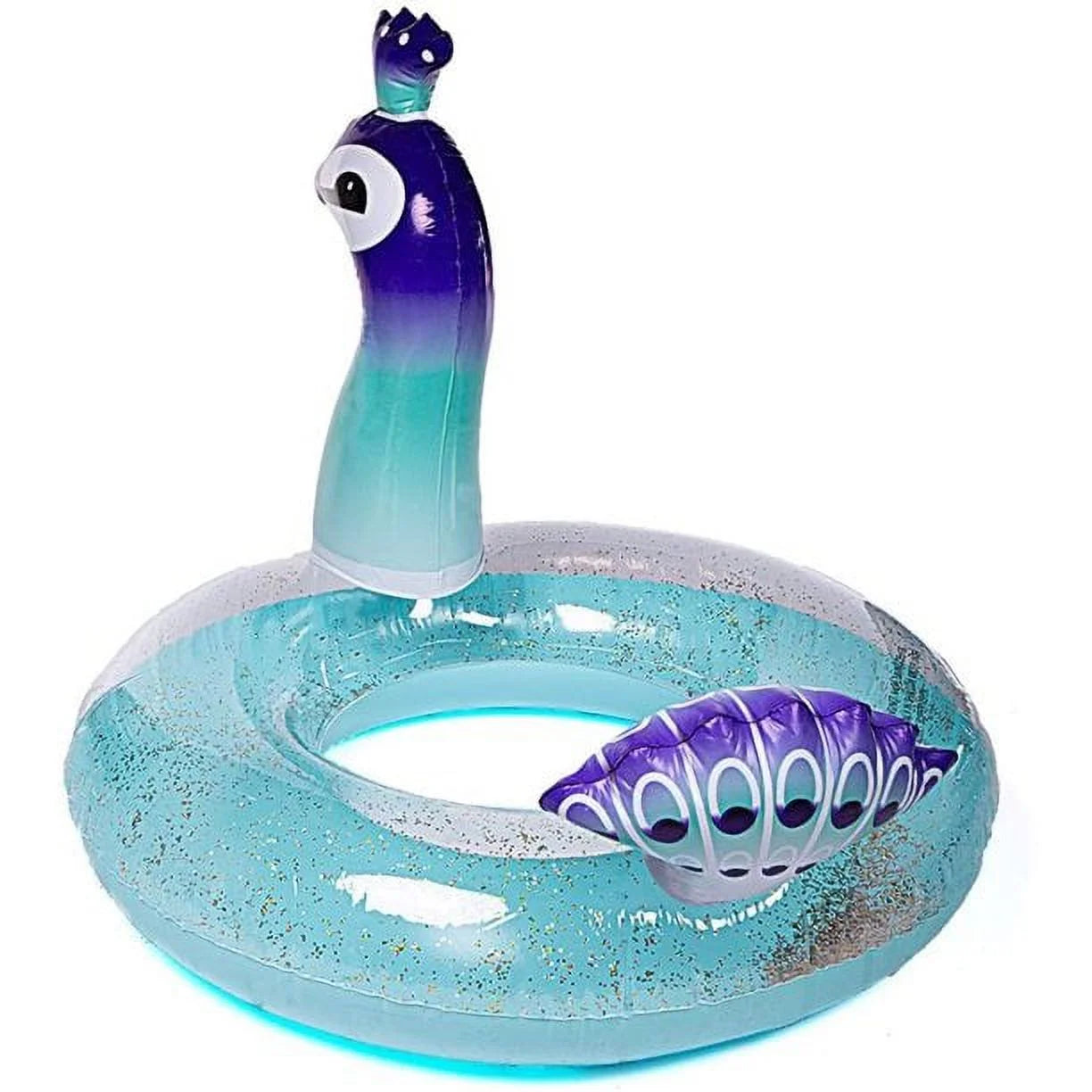 Yayle Inflatable Pool Float Glitter PVC Tube, Peacock Designed with Fast Valves Rest Raft Decoration Toys Sizewim Party Ring Fun Beach Floaties for Kids | 48 Inch