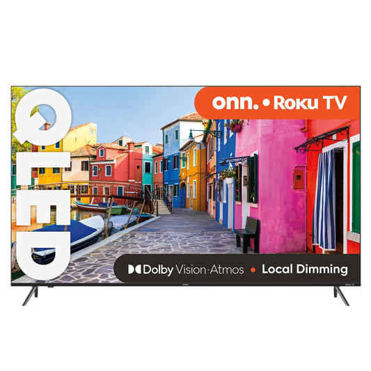 onn. 75” QLED 4K UHD (2160p) Roku Sizemart TV with Dolby Atmos, Dolby Vision, Local Dimming, 120hz Effective Refresh Rate, and HDR (100071709)