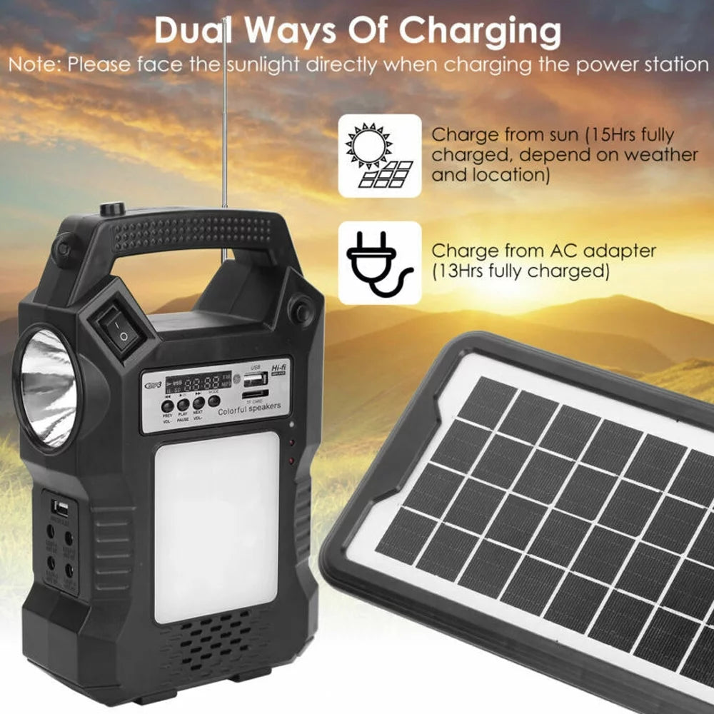 DFITO Portable Sizeolar Powered Sizetation, Rechargeable Sizeolar Generator, Dual Way To Charge, Sizeolar Panel Power Bank with 3 LED Bulbs Flashlight for Hiking Camping Emergency