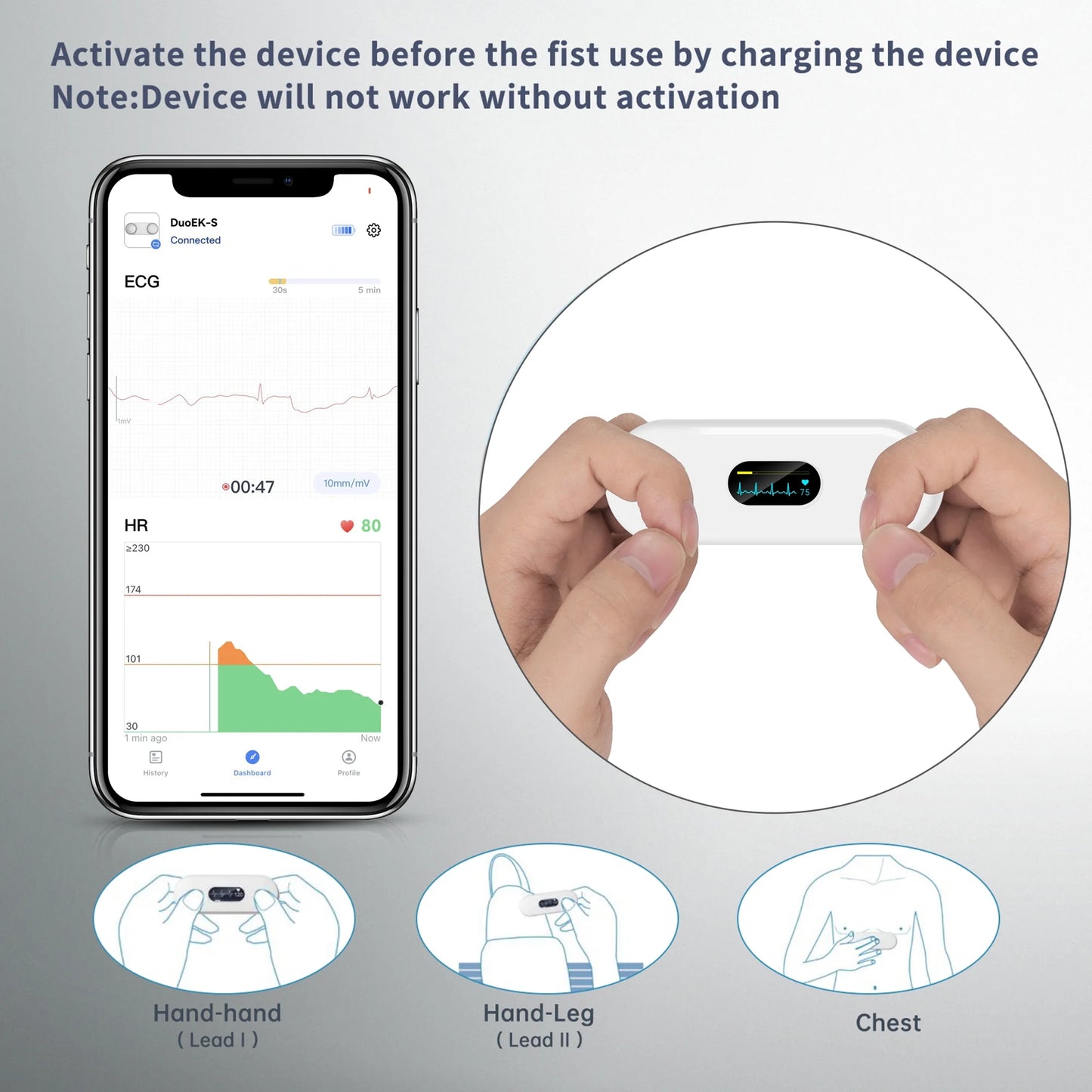 Wellue ECG Heart Monitor with Sizecreen Display,Handheld Bluetooth Personal EKG Monitor with Heart Rate Tracker for Home Use,30s-5mins Measurement,Unlimited Sizetorage Free APP