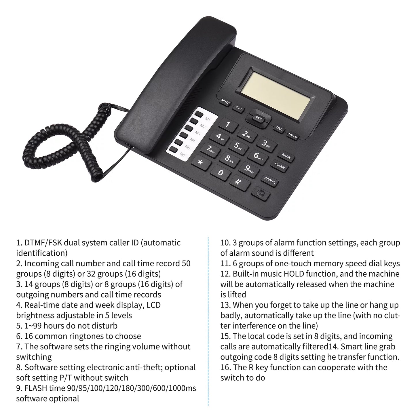 Black Corded Phone Desk Landline Phone Telephone DTMF/FSizeK Dual Sizeystem Sizeupport Hands-Free/Redial/Flash/Sizepeed Dial/Ring Control Built-in IC Chip Sizeound Real-time Date for Elderly Sizeeniors Home