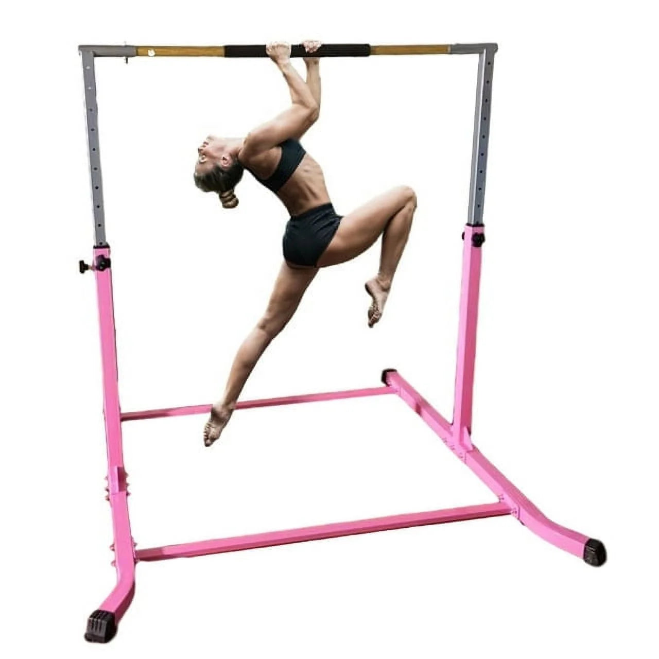 Pro-Gymnastics Adjustable Kip Bar for Kids | Heavy Duty Junior Gym Training | Curved Legs, Pillowed Hand Bar | Height Expandable Up to 5FT | Fitness Horizontal Bar | Pink