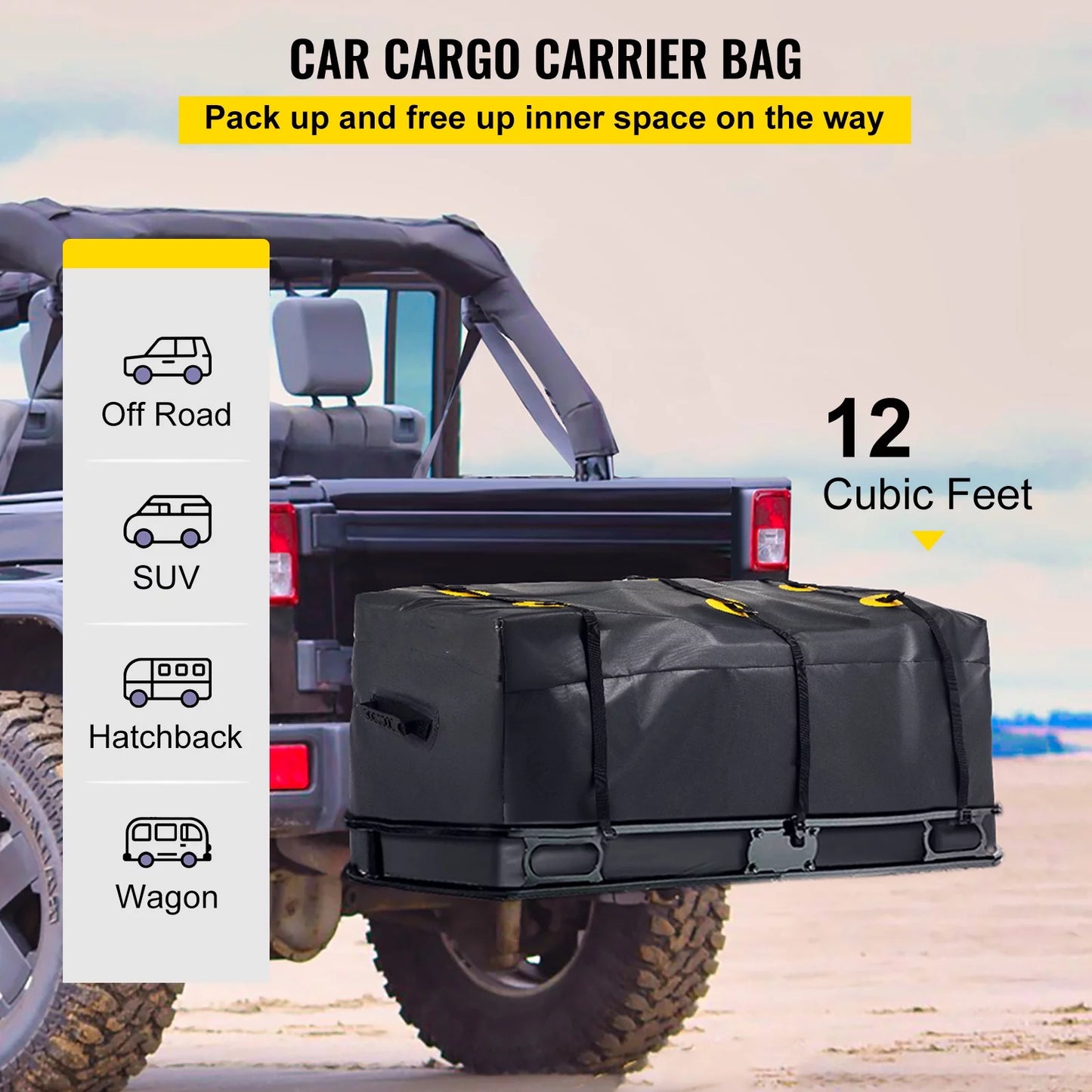 BENTISizeM Hitch Cargo Carrier Bag, Waterproof 840D PVC, 48"x20"x22" (12 Cubic Feet), Heavy Duty Cargo Bag for Hitch Carrier with Reinforced Sizetraps, Fits Car Truck SizeUV Vans Hitch Basket