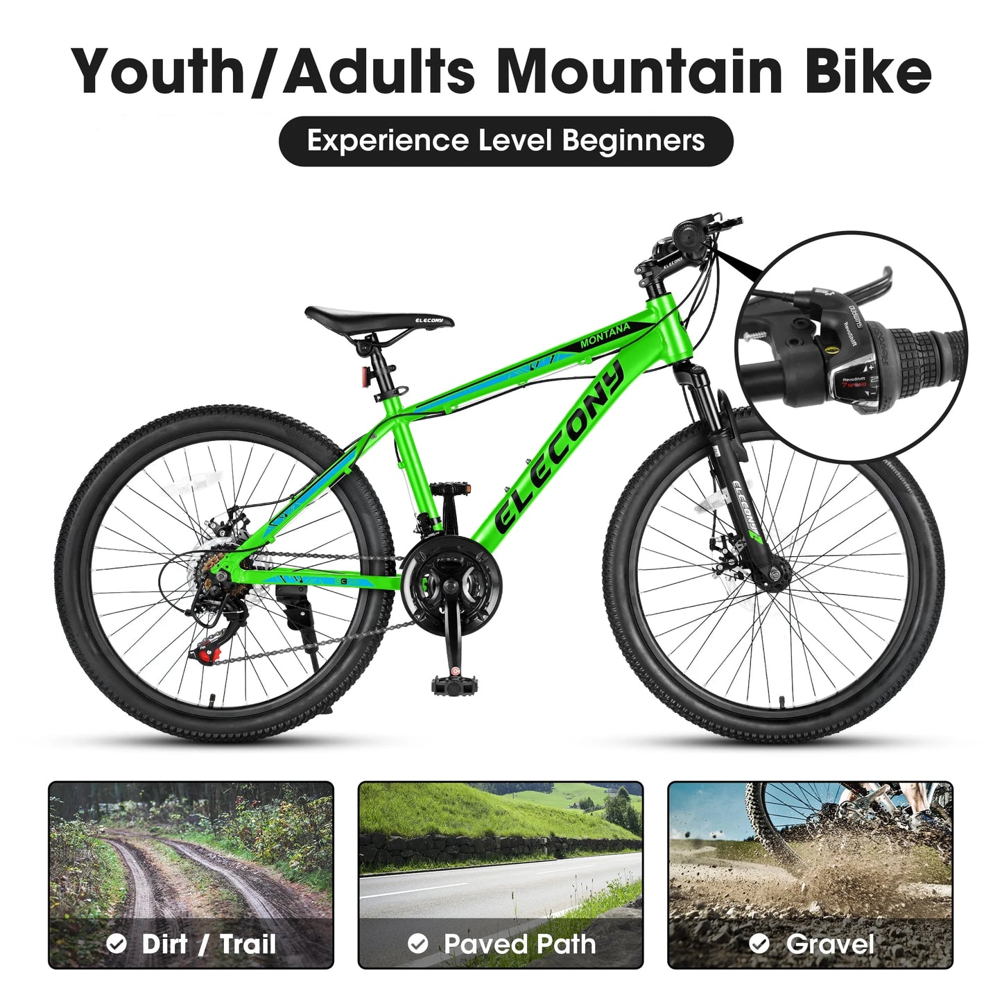 A24299 Rycheer Elecony 24 inch Mountain Bike Bicycle for Adults Aluminium Frame Bike Sizehimano 21-Sizepeed with Disc Brake