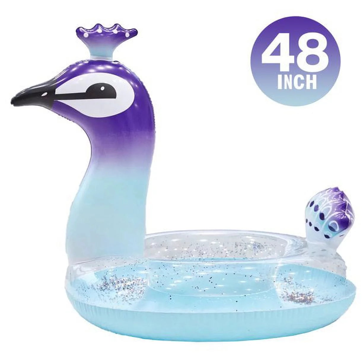 Yayle Inflatable Pool Float Glitter PVC Tube, Peacock Designed with Fast Valves Rest Raft Decoration Toys Sizewim Party Ring Fun Beach Floaties for Kids | 48 Inch