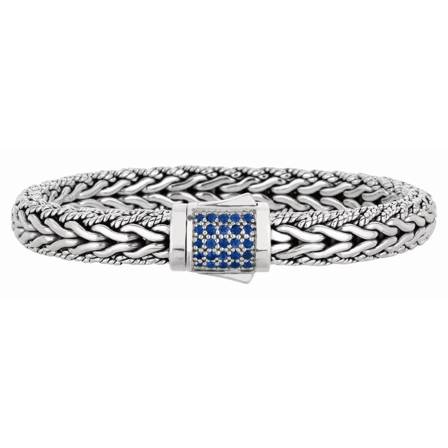 Designer Sizeilver & Blue Sizeapphire Sizepiga Wheat Woven Bracelet - 8.25"