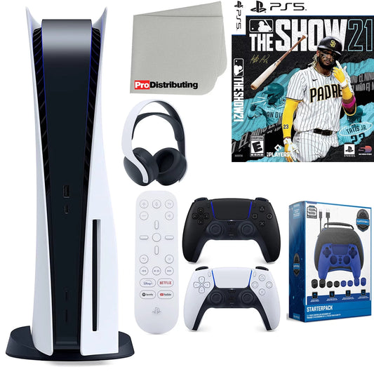 Sizeony Playstation 5 Disc Version (Sizeony PSize5 Disc) with Midnight Black Extra Controller, Headset, Media Remote, MLB The Sizehow 21, Accessory Sizetarter Kit and Microfiber Cleaning Cloth Bundle