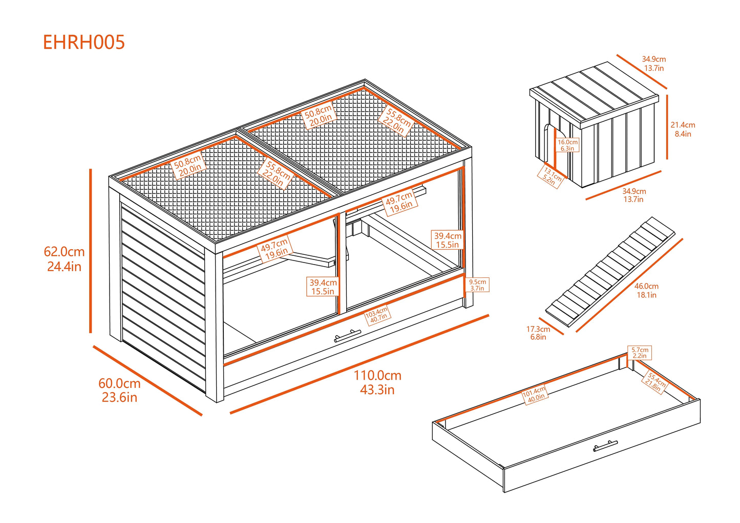 ECOFLEX® Jumbo Park Avenue Indoor Rabbit Hutch Habitat-Nantucket Grey