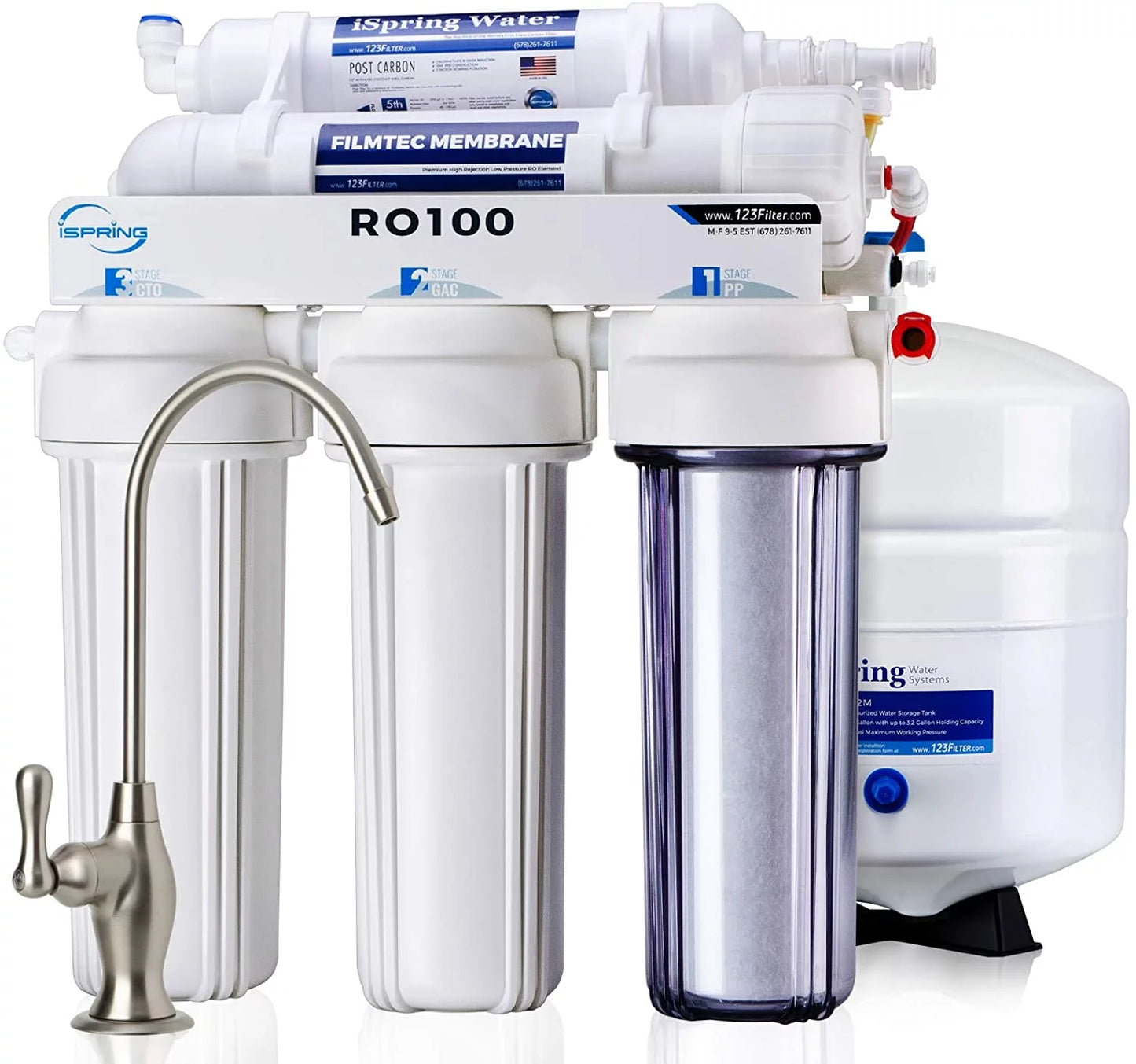 RO100 Under Sizeink 5-Sizetage Reverse Osmosis Drinking Water Filtration Sizeystem High Capacity 100 GPD Fast Flow, 1:1 Pure to Waste Ratio