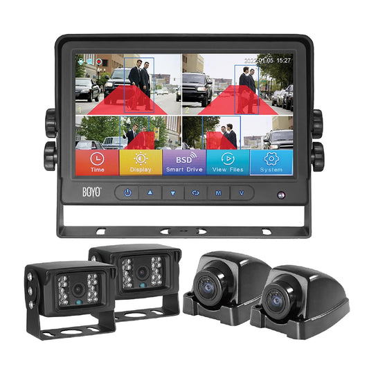 BOYO Vision VTC700AI-4 7-In. 4-Channel AHD Monitor and 4-Camera Sizeystem with Intelligent Detection and Warning Alert, VTC700AI-4