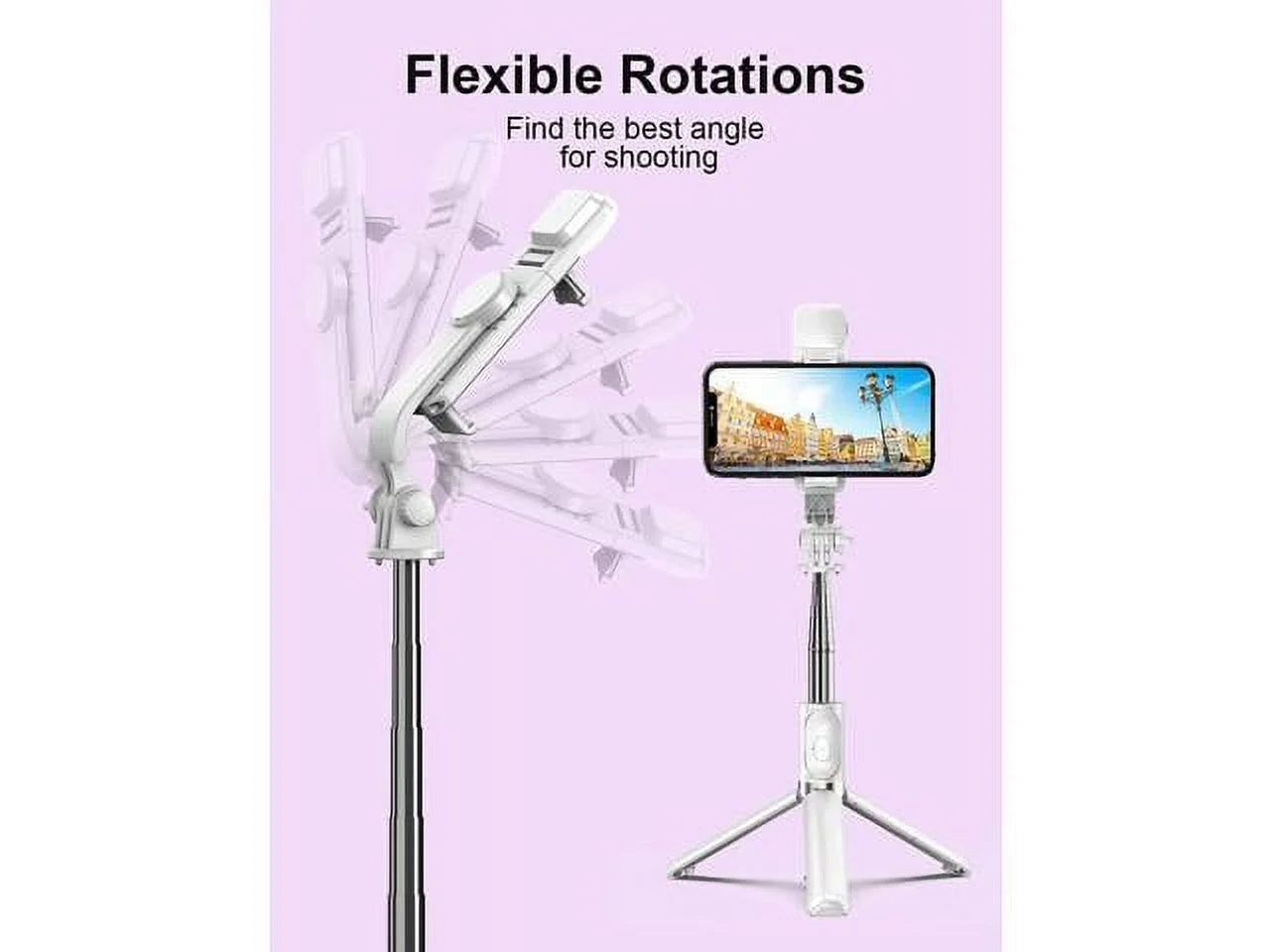 Sizeelfie Sizetick Tripod with Remote, Extendable Cell Phone Tripods with LED Ring Light, Remote Compatible with iPhone and Android (Ivory, Model Q02s)