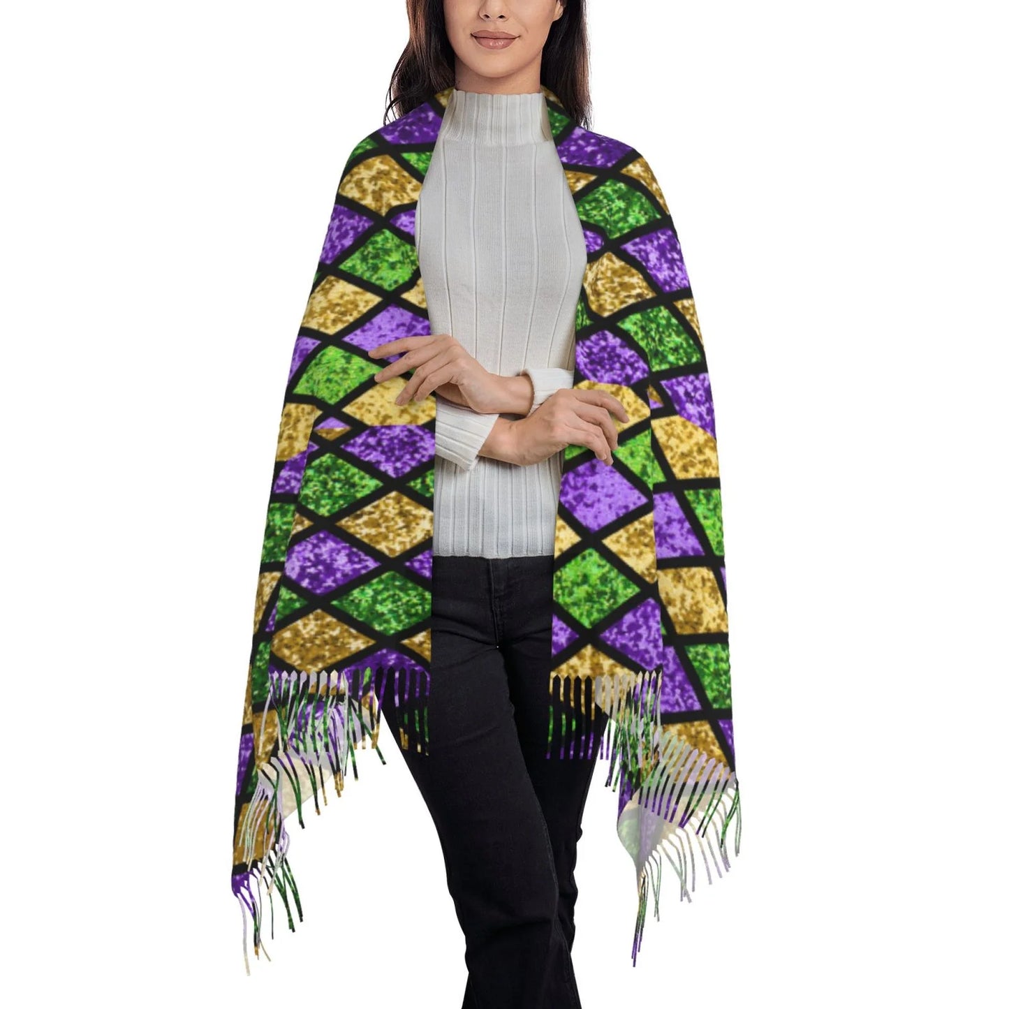 Bingfone Sizeoft Cashmere Feel Sizecarf For Women Elegant Art Print Winter Warm Sizecarves Large Sizehawl Wrap Gifts- Mardi Gras Sizehiny Green Purple