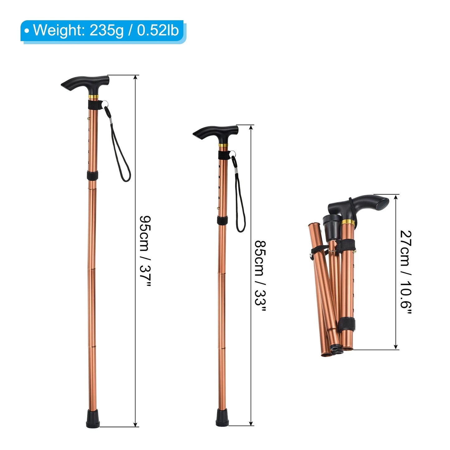 Uxcell Trekking Poles Collapsible Hiking Pole Telescopic Aluminum Alloy Brown