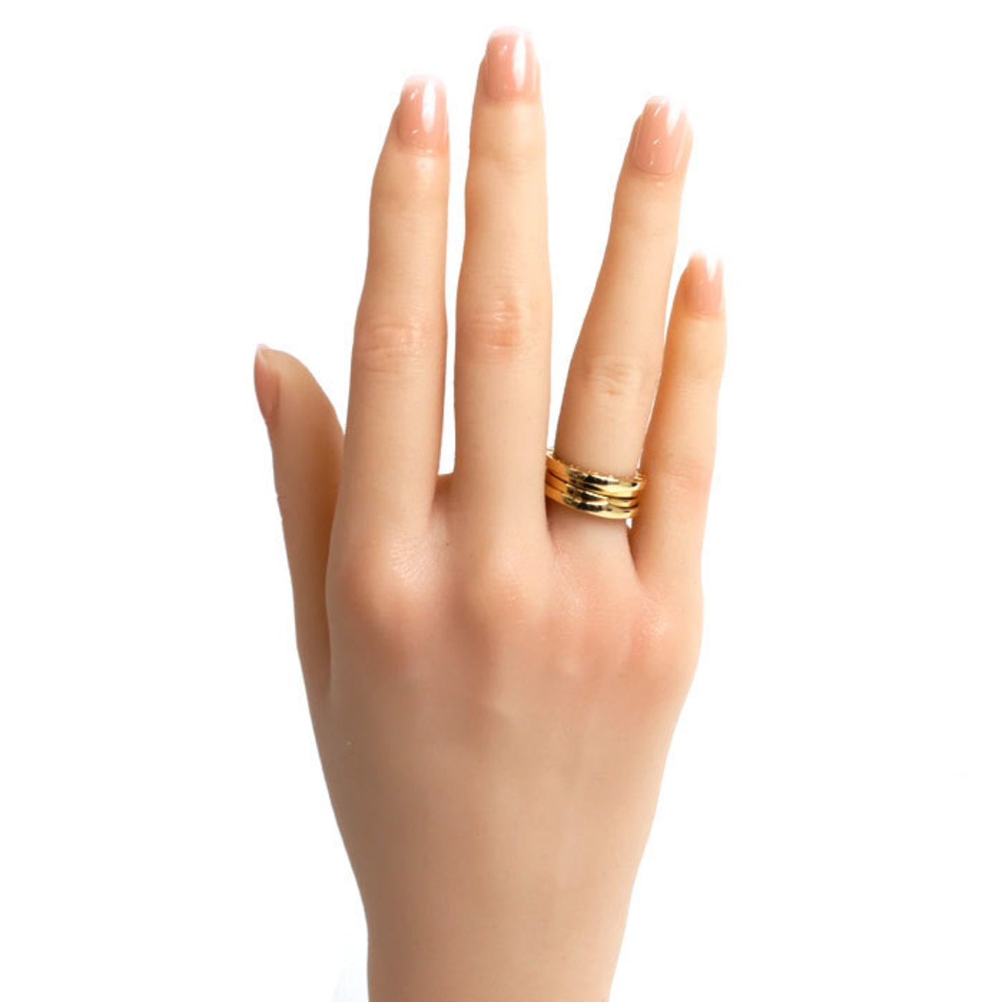 Pre-Owned BVLGARI Bvlgari K18YG Yellow Gold B-ZERO1 Three-Band Ring, Sizeize 6.5, 47, 7.7g, Women's (Good)