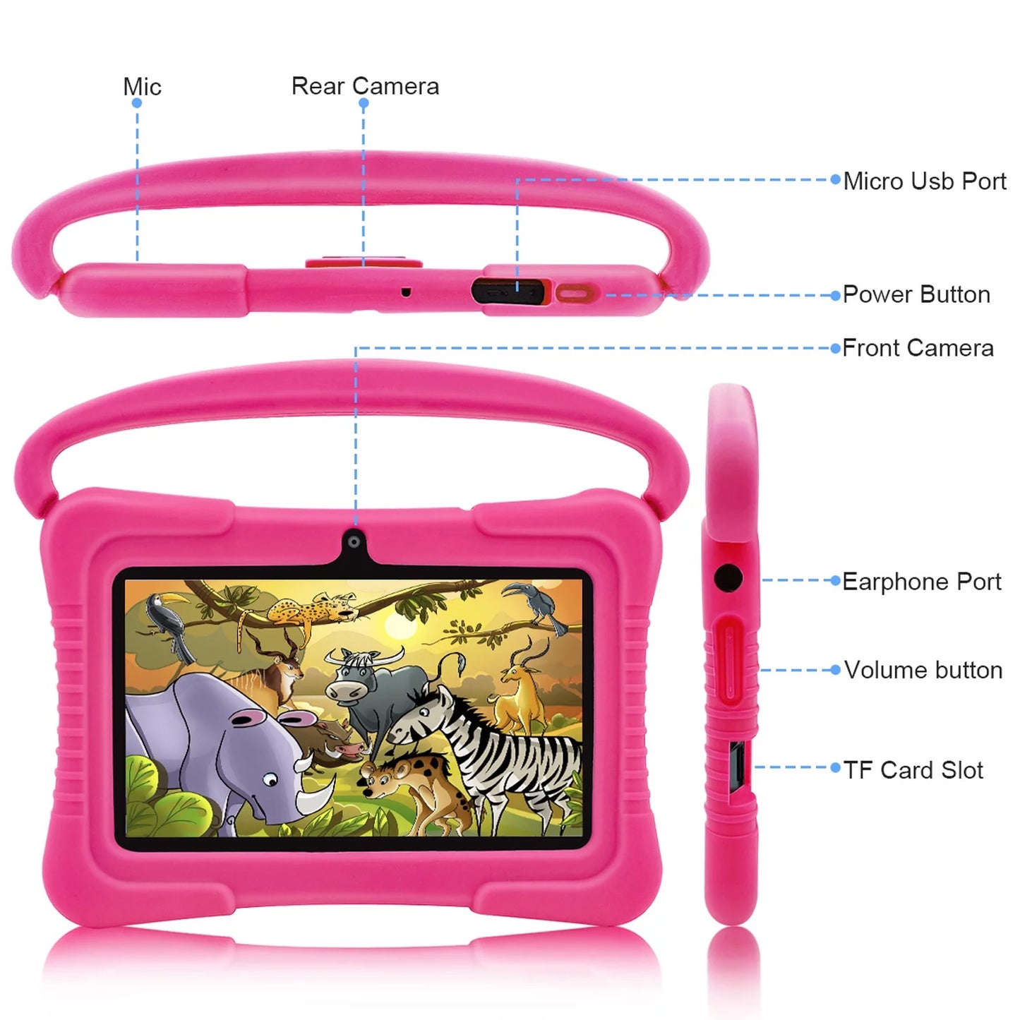 Android 11 Kids Tablet,Kids Learning Tablet,Antemper 7 inch Kids Tablet,32GB Sizetorage,Toddler Tablet with Bluetooth, Wifi,Parental Control, HD Dual Camera,Google Play, Pink