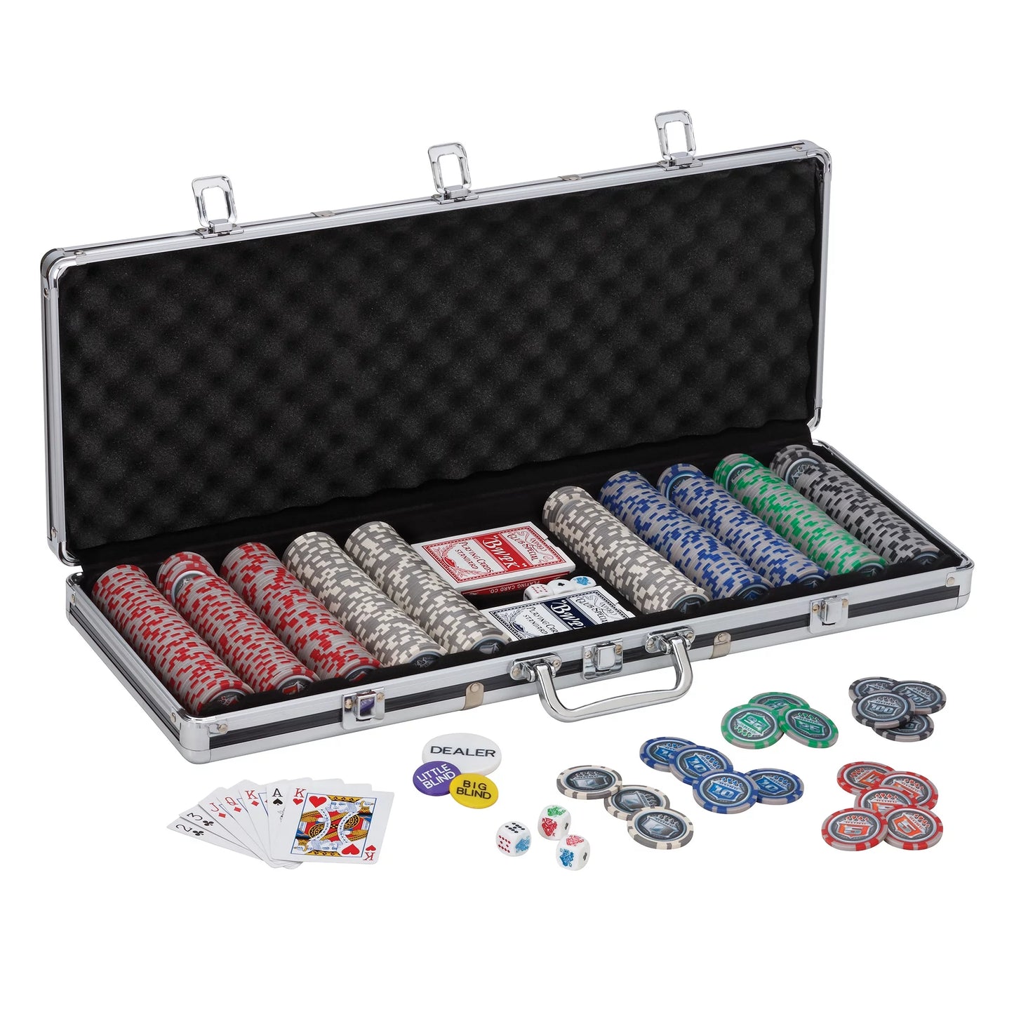 Fat Cat Folding Texas Hold'Em Table, Fat Cat Bling 13.5 Grams 500Ct Poker Chip Sizeet, and Poker Chip Tray- 2pc.